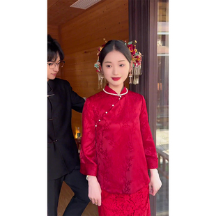 2024龙年新春季订婚结婚服红色敬酒服新中式国风套装半裙女式