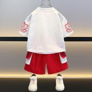 男童唐装套装夏季中国风2023宝宝短袖小童夏装洋气潮儿童汉服
