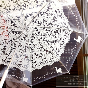 韩国日系创意猫咪透明雨伞蕾丝，伞透明伞长柄，伞学生晴雨伞女