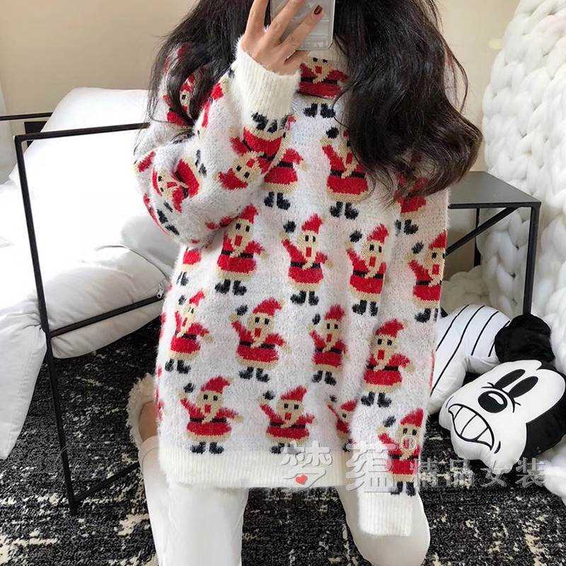 网红毛衣女2018新款冬季韩版圣诞老人宽松套头马海毛针织衫慵懒风在类目 女装/女士精品, 毛针织衫中 - 来自Buy2taobao.com提供专业的淘宝代购服务