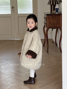 韩版冬季女童葫芦绗棉毛领，长款棉衣宝宝，百搭洋气厚实保暖棉服