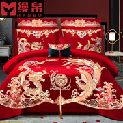 婚嫁床上用品喜庆结婚四件套刺绣，红色新婚婚庆，中式床品六件套庆祝
