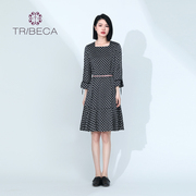 TRIBECA翠贝卡商场同款春季夏季波点通勤方领连衣裙
