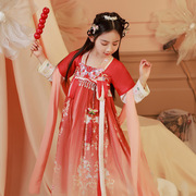 童加厚中国风红色改良古风，过年襦裙连衣裙公主女唐装雪纺汉服