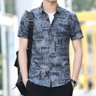 yishion以纯夏季衬衫，男士短袖休闲帅气韩版潮流装