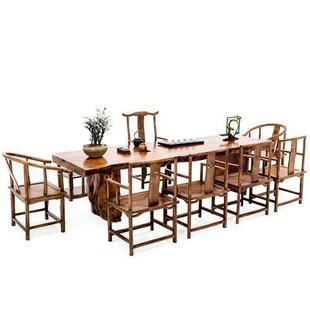 新中式茶桌椅组合实木大板茶桌茶台门店仿古茶桌大板桌茶桌椅组合