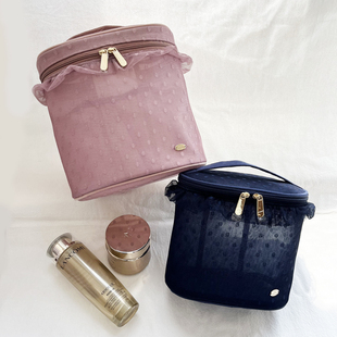 Petit Trouver仙女蕾丝控波点提花化妆包 半透明内衬网状手提桶包