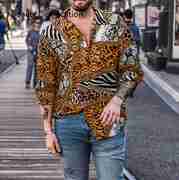 Leopard print chain print shirt men's beach shirt
