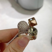 韩国东大门进口闪亮锆石水钻圆形，球球戒指时尚气质开口戒女指环