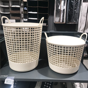韩国品牌汉森简约风pp材质米白色带盖带把手，杂物收纳桶脏衣篮
