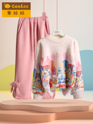 公主粉色儿童套装秋冬季洋气小女孩毛衣女童加绒两件套加厚女宝宝