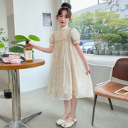 女童裙子夏季国风洋气公主裙儿童表演礼服中大童女孩泡泡袖连衣裙