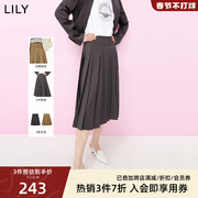lily2023女装复古学院减龄显瘦a字百褶工装裙半身裙中长裙女