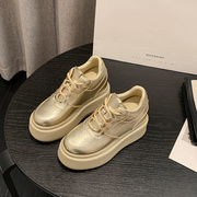香港14公分内增高女鞋2024超高秀气小个子10CM金色厚底休闲鞋