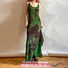 SWEETOWN艺术感抽象绿植复古小众吊带长裙冷淡风修身飘逸连衣裙夏