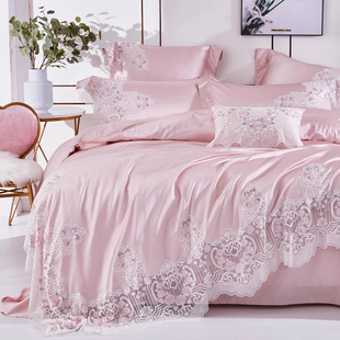 高端欧式蕾丝床上用品四件套 贡缎纯色奢华家居卧室八件套1.8