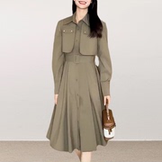 法式连衣裙秋季女装polo领长袖收腰显瘦时尚气质衬衫a字裙子