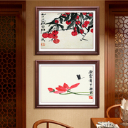 张大千新中式装饰画客厅山水风景，沙发背景墙餐厅过道壁画三联挂画