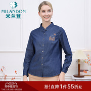 米兰登中老年妈妈装春秋季新款时尚牛仔衬衫长袖女百搭休闲衬衣潮