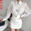 韩国女装高端轻薄雪纺，衬衫长袖名媛轻奢镶钻衬衣洋气小众优雅