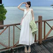 西双版纳白色背心吊带连衣裙，女夏季波西米亚云南海边度假沙滩长裙