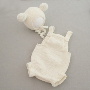 新生儿摄影服装拍照道具满月百天宝宝艺术照婴儿帽手工毛线帽子