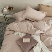 磨毛简约纯色全棉四件套纯棉床笠式活性床上用品宿舍保暖被套床单