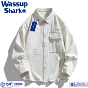 wassupshark日系复古衬衫夹克男秋季工装开衫长袖衬衣休闲外套女