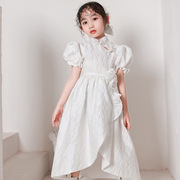 白色童旗袍潮服演出服，夏小主持人儿童礼服中国风走秀高级感国潮女