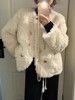 小香风羊羔毛外套(毛，外套)女2023冬季小个子，宽松加厚白色毛毛上衣棉服