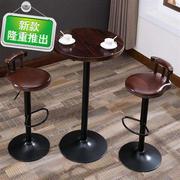 用9酒吧美式圆桌碳化吧台桌实木高脚凳长条桌椅组合小桌子 品