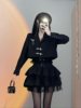 韩版暗黑系小众设计感短款西装，上衣拼接网纱高腰蓬蓬裙套装女