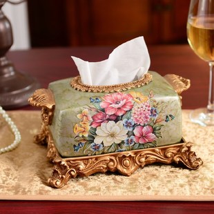 欧式装饰纸巾盒彩绘餐巾盒家居，纸盒摆设复古装饰高档抽纸盒欧式
