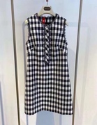 秋冬款高端系列黑色羊毛优雅黑白格纹连衣裙 EPFAW4107A-4999