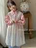 韩版女童装儿童春季洋气，时髦甜美蕾丝，连衣裙长袖衬衫2件套装