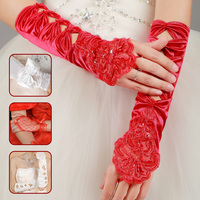 新娘手套蕾丝红色白色，结婚婚庆婚礼婚纱，短款长款缎面新娘手套