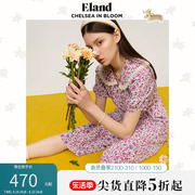 eland衣恋碎花连衣裙，长款娃娃领温柔风茶歇桔梗裙夏