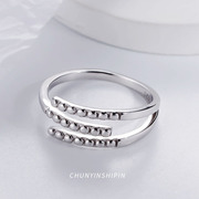 小众设计s925纯银三线戒指女开口食指戒指女ins潮个性高级感指环