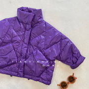 男童韩版高领90白鸭绒羽绒服儿童冬款女宝保暖洋气紫色外套拉链衫