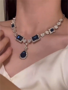 zoozmomo欧美时尚气质人工宝石项链耳环套装夸张女高级设计锁骨链