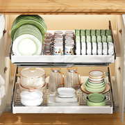 厨房碗碟拉篮橱柜抽屉式双层沥水收纳架多功能内置分层置物架
