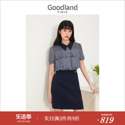 Goodland美地女装夏季设计感拼接polo裙千鸟格衬衫修身连衣裙女