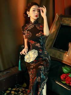 民国老上海旗袍2024年高端大气气质复古中国风，夏季高开叉(高开叉)长款