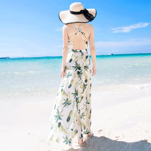 海南三亚露背长裙沙滩裙雪纺，度假裙连衣裙，海边拍照好看的超仙裙子