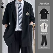 DK制服大码短袖西装外套套装男学生韩版痞帅jk衬衫西服上衣外套潮