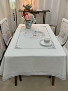 桌布新中式荷花茶几桌布，长方形客厅椅套罩套装，加厚棉麻中国风台布