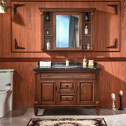 美式浴室柜美国红橡实木卫，浴柜组合洗手台盆，柜落地洗漱洗脸台组合