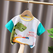 小童手绘恐龙短袖t恤男女童，2023夏季宝宝洋气上衣，5儿童半袖体恤衫
