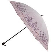 太阳城洋伞二折黑胶双层蕾丝刺绣防晒防紫外线遮阳伞晴雨伞25083