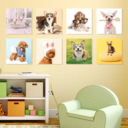 现代简约无框画宠物店挂画可爱狗狗，动物装饰画儿童，房卧室背景壁画